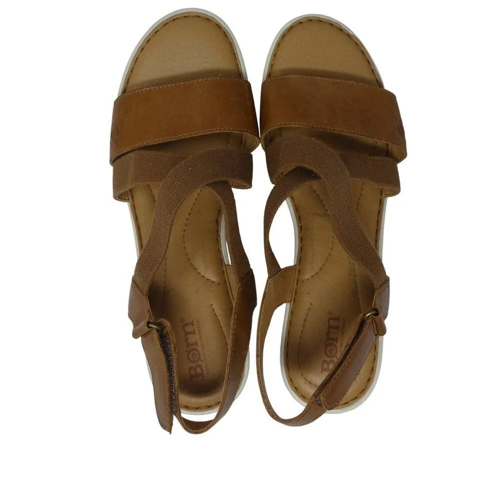 Born Paley Wedge Sandals Women‎ 10 Brown Leather Elastic Straps Comfort